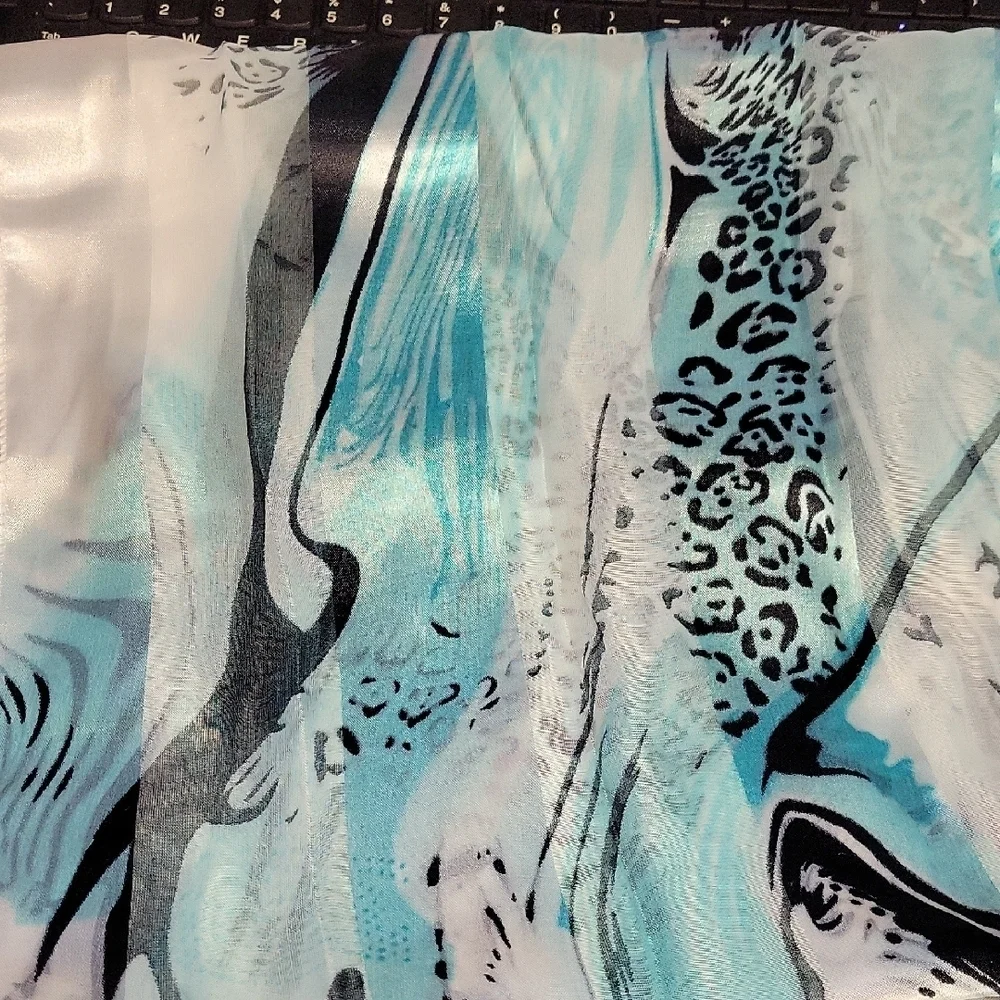Abstract Teal Blue and Black Patterned Scarf 13